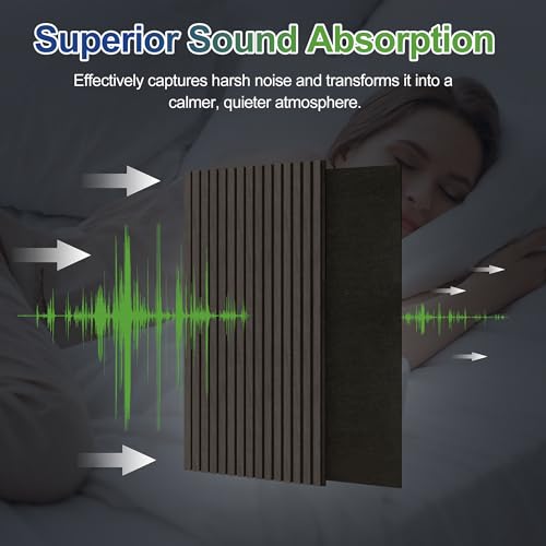 4 Pack Wood Panels for Wall, 96" x 11" Wood Slat Acoustic Panels, Acoustic Wall Panels for Interior Wall Decor, Sound Absorbing Wall Panels for Noise Reduction and Decoration, Smoky Walnut - color: Smoky Walnut, size: 4PCS-96" x 11"