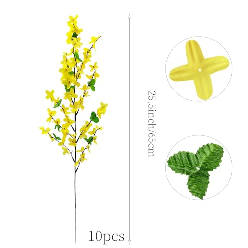 10PCS Artificial Forsythia Flowers Fake Forsythia Stem 25.5" Silk Yellow Winter Jasmine Branches Artificial Orchids Flower for Home Table Wedding Graveyard Kitchen Office Decoration. - color: Yellow-10