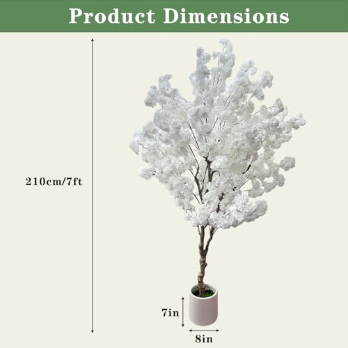 Cherry Blossom Tree 7ft, White Artificial Cherry Tree Fake White Tree for Wedding Party Home Living Room Decor - size: 4ft 10in