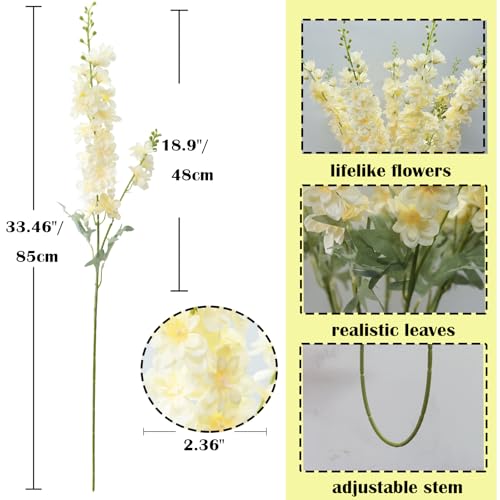 8 PCS Champagne Delphinium Artificial Flowers, Long Stem Artificial Flowers for Tall Vase 33.5" Larkspur Silk Flowers with Stems for Wedding Centerpieces Home Table Decor (Champagne) - color: Champagne