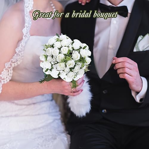 Zeyune 16 Bunches 12 Inch White Artificial Mini Rose Bouquet, Total 160 Heads Fake Silk Rose Flowers Bulk, Bridal Bouquet for Wedding, Bridal Shower, Home & Office Table Decor - color: White