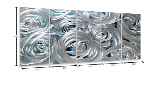 YHSKY ARTS Huge Silver Flower Metal Wall Art Hand Crafted Sculpture Set for Living Room Decor - color: Rose Art, size: 64x24IN