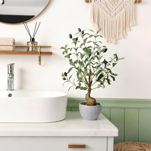 KAIRNE Artificial Black Olive Tree,19.6” Tall Fake Potted Plants,Realistic Decorative Plants Table Indoor Decor,Lifelike Greenry Tree,Fake Olive Tree Gifts for Housewarming Shelf Office Desk Decor - color: Olive Tree