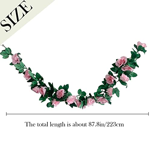 2 Pack Artificial Rose Vine Garland Fake Roses Flowers Plants Vines Hanging Floral Leaves Decoration for Wedding Party Table Garden Arch Wall Home Room Decor(Pink) - color: Pink, size: 【2 Pcs】