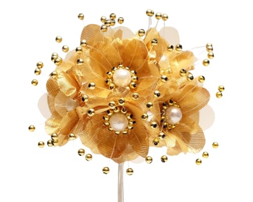 72PC Artificial Silk Pearl Spray Craft Flower for Home Craft Decor DIY Wedding Bridal Veil Headband Dress Cake Topper Embellishment Scrapbook Favor Corsage Floral Bouquet Arrangement (Gold) - color: Gold