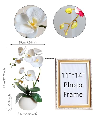 Forlaoers Tall 17" White Real Touch Orchid Artificial Flowers with Vase Fake Orchids Silk Floral for Home Decor Indoor Bathroom Decoration Potted Office Table Top Centerpieces Arrangements - color: A1:white Orchid With Vase