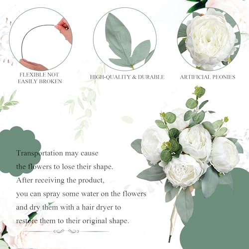 50Pcs Artificial Peonies Flowers Bulk, 4’’ White Peonies Fake Flowers Heads for Table, Faux Silk Peony Arrangements for Wedding, Valentine, Engagement, Party, Coffee, Dining Decorations - color: White