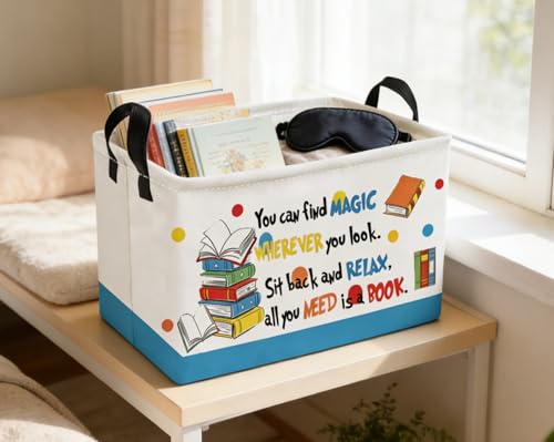 Essme Rectangular Kids Baskets,Book Storage Box,Cute Basket for Kids with Handles for Room Decor, Book Bins,Shelf Basket.(Book) - color: Book