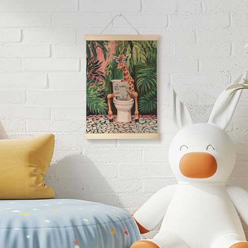 Nrleey Funny Bathroom Poster Hanger Frame - Giraffe Tropical Wall Art with Wooden Poster Hanger, Giraffe Art Decor, Funny Animal Bathroom Wall Art Decor, 12x16 Inches - color: Giraffe