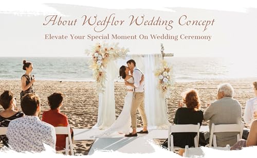 Wedding Arch Flowers with Drapes Kit (Pack of 4) - 2pcs Artificial Beige Deluxe Swag with 2pcs Sheer Drapes for Wedding Ceremony Arbor Reception Backdrop Rose Floral Decoration - color: Beige