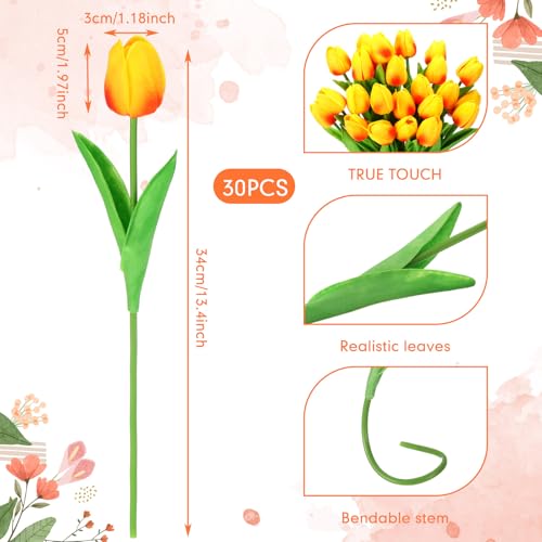 Lyrow 30 Pcs Tulips Artificial Bouquet Flowers Faux Tulips for Home Kitchen Wedding Decorations,Gift Idea for Easter Decor Mother's Day Birthdays(Gold Yellow) - color: Gold Yellow