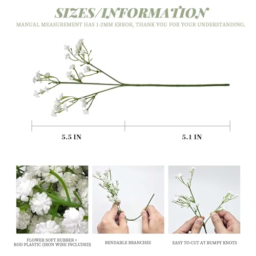 28CM Artificial Babys Breath Flowers,36pcs Babys Breath Artificial Flowers Bulk White for Wedding Bouquets,Party Decorations Realistic Fake White Flowers for Bridal & Event Decor
