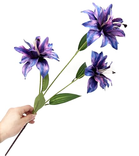 Artificial Lily Flowers Fake Silk Flower Plastic Long Stems Faux Bloom Stargazer Lilies Plant for Wedding Bouquet Party Garden Hotel Home Decor Vase Floral Arrangements DIY Decoration - Purple 4 Pack - color: Silk Flowers / Purple / 4 Pack