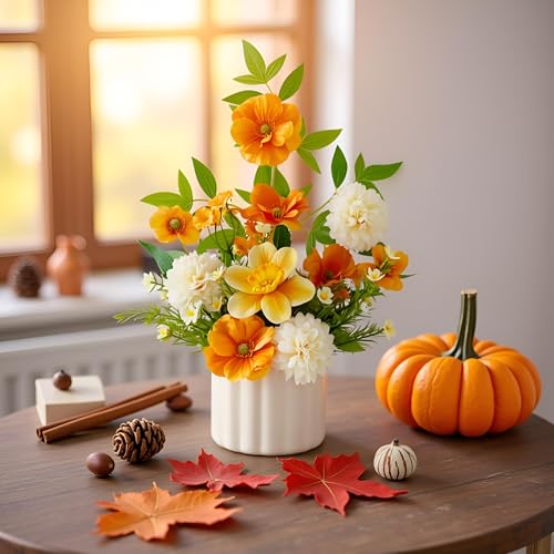 Artificial Fall Flower in Vase Silk Hydrangeas Flowers,Faux Flower Arrangement Suitable for Home Office Decoration, Dining Table Centerpiece - color: Autumn