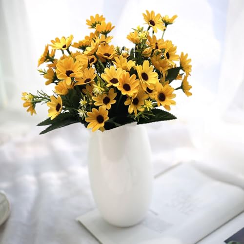 Artificial Daisy Flowers, Fake Silk Flower Marguerite Daisies Realistic Wildflowers Bouquet Greenery Shrubs for Indoor Outdoor Decor Home Garden Window DIY Planter Wedding Decoration Yellow 4 Pack - color: Daisy - Yellow 4 Pack