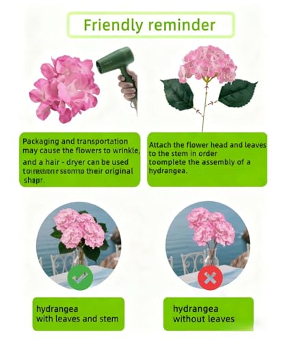 50 Pack Artificial Pink Hydrangea Flowers with Leaves, 6 Inch Silk Flower Heads, DIY Mother's Day Wedding Decor Set with 100 Leaves, 50 Stems - color: Pink