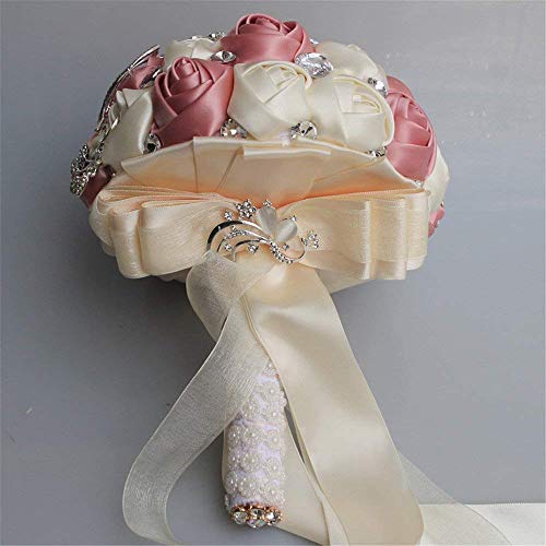 Wedding Bouquets Crystal Satin Rose Bride Bridal Bouquet Romantic Bridesmaid Holding Flower for Valentine's Day Confession Party Church Decor (Pale Pink Creamy) - color: Pale Pink Creamy