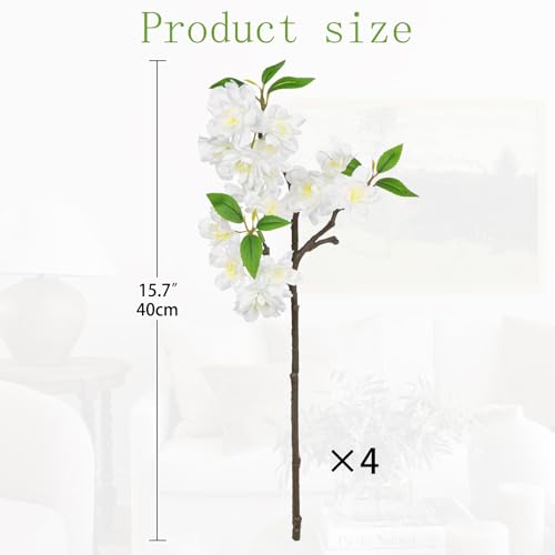 DILATATA 17" Cherry Blossom Branches for Vase Faux Cherry Flowers Picks White Peach Blossom for Floral Arrangements Artificial Apple Blossom Fake Silk Flower for Home Wedding Table Decor-4 Pcs - color: White03 #3