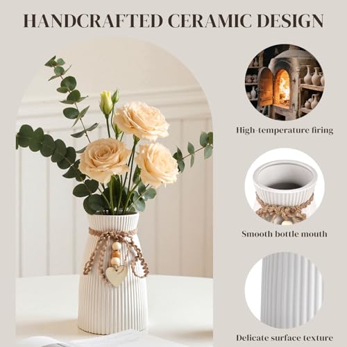 DomeStar White Ceramic Vase, 6.3" Tall Small Flower Vase for Pampas Grass, Home, Living Room, Dining Table, Farmhouse, Office Decor, Bedroom, Table, Kitchen Shelf, Minimalist Modern Home Decoration - color: White