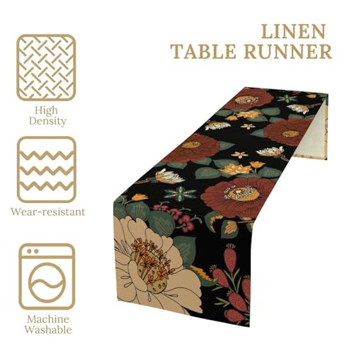 Floral Botanical Table Runner Abstract Mid Century Morden Boho Bohemian Flowers Tropical Leaves Table Runner Vintage Colorful Floral Dinner Runner for Farmhouse Kitchen Party Holiday 36X13inch - color: Bohoflower-4, size: L36"x W13"