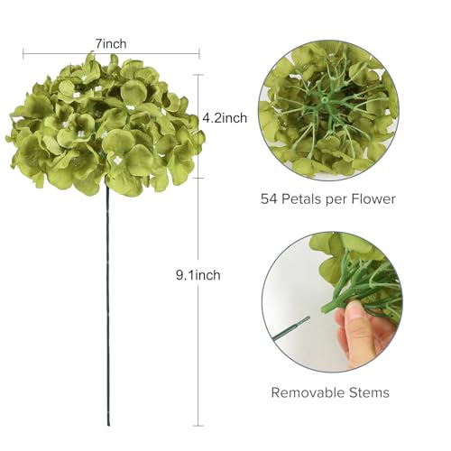 Auihiay 10Pcs Artificial Hydrangea Flowers Bulk, Realistic Faux Silk Hydrangea with Stems, Fake Flowers for Spring Garden Kitchen Counter Office Table Decor Centerpieces(Mixed Green) - color: Green