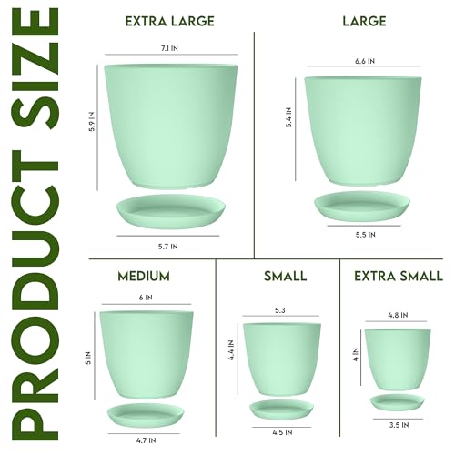 Utopia Home - Plant Pots Indoor with Drainage - 7/6.6/6/5.3/4.8 Inches Home Decor Flower Pots - Plastic Planters for Indoor Plants, Cactus, Succulents Pot (Mint, Pack of 10) - color: Mint, size: Pack of 10