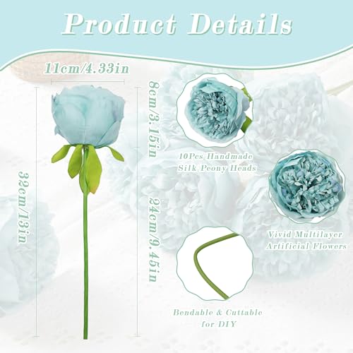 SITUMEIZI 10PCS Artificial Peony Flowers, Real Touch Fake Silk Bouquet with Stems for Home Mothers Day Wedding Party Centerpieces Table Decoration Indoor(Teal) - color: Teal