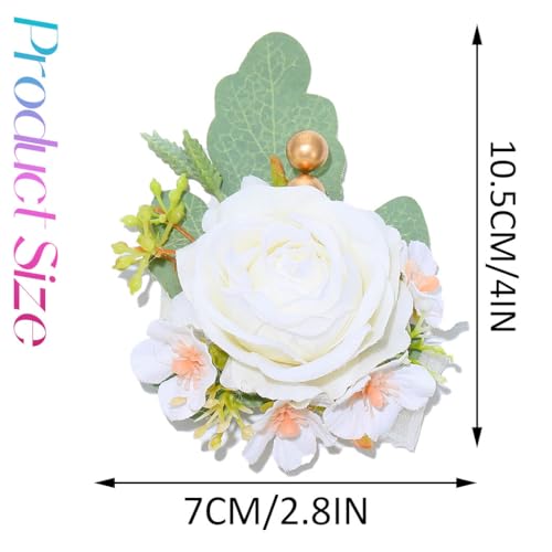 Rose Wrist Corsage Flower Prom Corsage Wristlet for Women and Girls (White) - color: White
