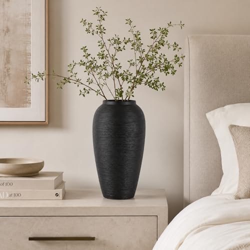 Black Ceramic Vase, 13.8" Tall Matte Vase for Modern Home Decor - color: Matte Black, size: 13.8in