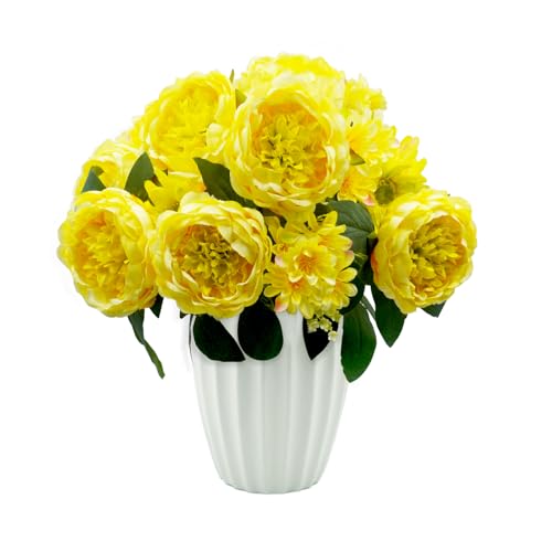 Peonies Artificial Flowers, Fake Peony Bouquet, Realistic Faux Peony Silk Flowers for Wedding, Home Décor, and Table Centerpieces – Ideal for Arrangements and Special Occasions 2 Bouquets (Yellow) - color: Yellow