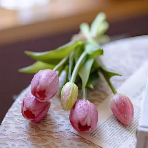 15 Pcs Deep Pink Tulips Artificial Flowers Faux Tulips Real Touch Latex Fake Flower Bouquet for Spring Wedding Home Décor Centerpiece Arrangements - color: Deep Pink