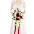 12 Inch Cascade Wedding Bouquets for Bride, Burgundy & White Cascading Bridal Bouquet for Wedding Silk Artificial Flowers - color: Burgundy & White