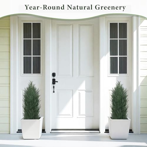 THE BLOOM TIMES 3ft Topiary Trees Artificial Outdoor Set of 2, UV Resistant Faux Cedar Pine Cypress Bushes & Shrubs, Fake Plants for Front Porch Outside Planter Patio Decor 3 Foot Tall - color: Dark Green Cedar Trees, size: 3 Foot