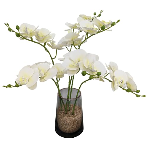 ATFL 6 Pack Ivory Orchid Artificial Flowers Real Touch, 23'' Artificial Fake Faux Silk Orchid Stem Bouquets for Wedding Party Home Garden Decor,Orquideas Artificiales para Decora (6, Ivory) - color: Ivory