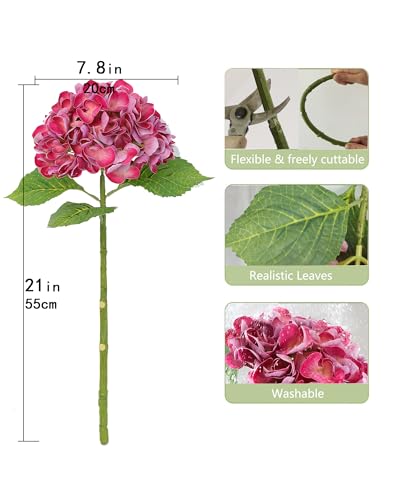 5pcs Magenta Hydrangea Artificial Flowers Real Touch Latex Large Fake Hydrangeas 21in Lifelike Full Dried Faux Hydrangeas Flowers for Home Decor Wedding Party Arrangements - color: Magenta, size: 5Pcs