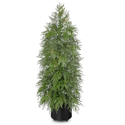3FT Artificial Cedar Topiary Tree, Real Touch Fake Cedar Topiary Tree Potted Plants for Home Office Front Porch Garden Entryway Indoor Outdoor Evergreen Decor - style: 3ft