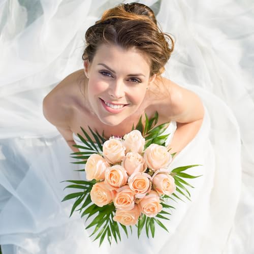 12Pcs Realistic Fake Cream Roses Faux Flowers with Long Stems, Artificial Silk Rose Flowers for Valentines Day Home Wedding Decor Bridal Bouquet - color: Cream
