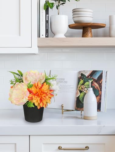 GnFlus Yellow Artificial Flowers Small Fake Flowers in Vase Peonies Dahlia Tiger Lily Potted Silk Flower Arrangements Faux Plants & Flowers Home Bathroom Kitchen Table Centerpieces Desk Decor - color: Yellow