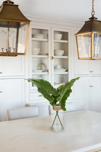 GnFlus Faux Greenery Stems in Glass Vase with Faux Water, Silk Alocasia Realistic Fake Plants Artificial Tropical Leaves for Home Office Farmhouse Wedding Centerpiece Décor - color: Alocasia #1