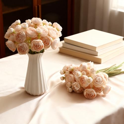 24 Stems Artificial Ranunculus Flowers - 96 Bloom Faux Silk Ranunculus Bouquet for Wedding Decorations, Home Décor, Holiday Arrangements & Large Event Centerpieces (Champagne) - color: Champagne
