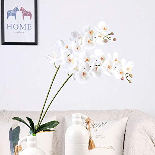 FagusHome Artificial Phalaenopsis Flowers Branches 9 Large Blooms Artificial Orchid Flowers Stem Plants 42 Inches 2 Pcs for Home Wedding Décor (White) - color: White
