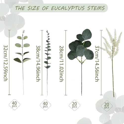 Coreland Artificial Eucalyptus Leaves Stems 120 Pcs 4 Kinds Mixed Fake Silver Dollar Eucalyptus Leaves Stem Bulk Faux Leaf for DIY Bouquets Floral Arrangement Wedding Home Decor - color: Ferns-120pcs