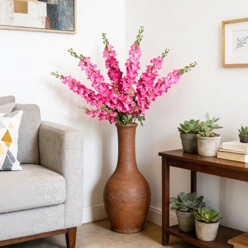 HCTCPALS Artificial Flowers for Outdoors 6 Pcs Delphinium Plant Realistic Silk Fake Flowers for UV Resistant Faux Plants Outdoor Indoor Outside Front Porch Hanging Planter Decoration-30" Rose Red - color: Delphinium Rose-red