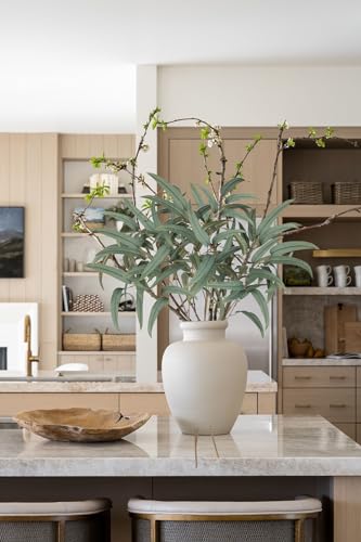 Briful Artificial Eucalyptus Willow Branches 33'' Tall Gray Fake Eucalyptus Stems Arrangement, Realistic Faux Greenery Stems, Indoor Plant, Home Housewarming Farmhouse Porch Vase Decor, Set of 3 - color: 3pcs Gray and Green