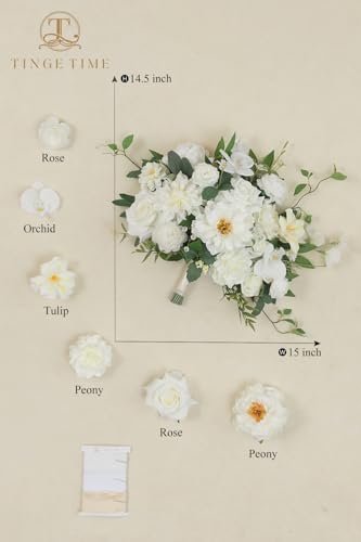 TINGE TIME 13 Inch Wedding Bouquets for Bride,Bridal Bouquet for Bride, Artificial Silk Flowers for Wedding Ceremony and Anniversary (IvoryWhite) - color: Ivorywhite
