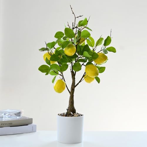 DULRLLY Artificial Lemon Tree Potted Plants 15.7 inch Lemon Greenery Fruit Bonsai Fake Lemon Tree for Lemon Decor Faux Lemon Plants for Kitchen Home Office Party Spring Summer Decoration(Lemon) - color: Lemon