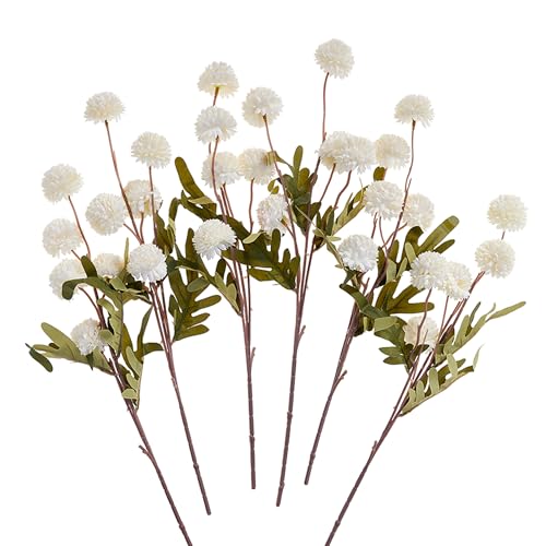 SITUMEIZI White Flowers Faux Mum White Artificial Flowers Fake Mums Silk Pompon Mini Chrysanthemum 6Pcs for Home Party Wedding Decorations - color: Ivory-white