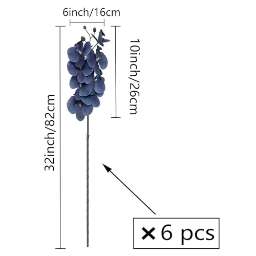 FagusHome 32 Inch Artificial Phalaenopsis Flowers 6 Pcs Artificial Orchid Flowers Stem Plants for Home Décor (Dark Blue) - color: Dark Blue