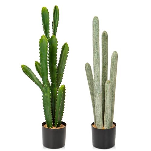 DILATATA 29.5”+32.5” Tall Fake Cactus Plant Potted Large Cactus 'Euphorbia Accruensis Cactus' Big Cacti Plants Artificial Cactus for Home Garden Office Decor Housewarming Gifts Faux Cacti-Set of 2 - color: Mix
