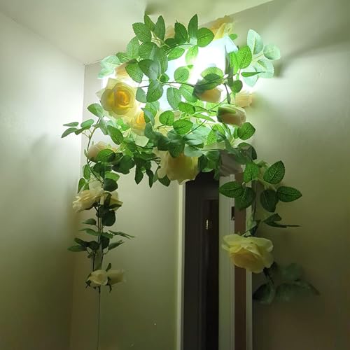 Felice Arts 2 Pack Champagne Flower Garland Each 6.5FT Beige Wedding Garland Fake Rose Vine Hanging Spring Garland for Party Wall Table Arrangement DIY Flower Wreath Decor - color: Champ